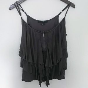 Grey ruffle tank top with front zipper